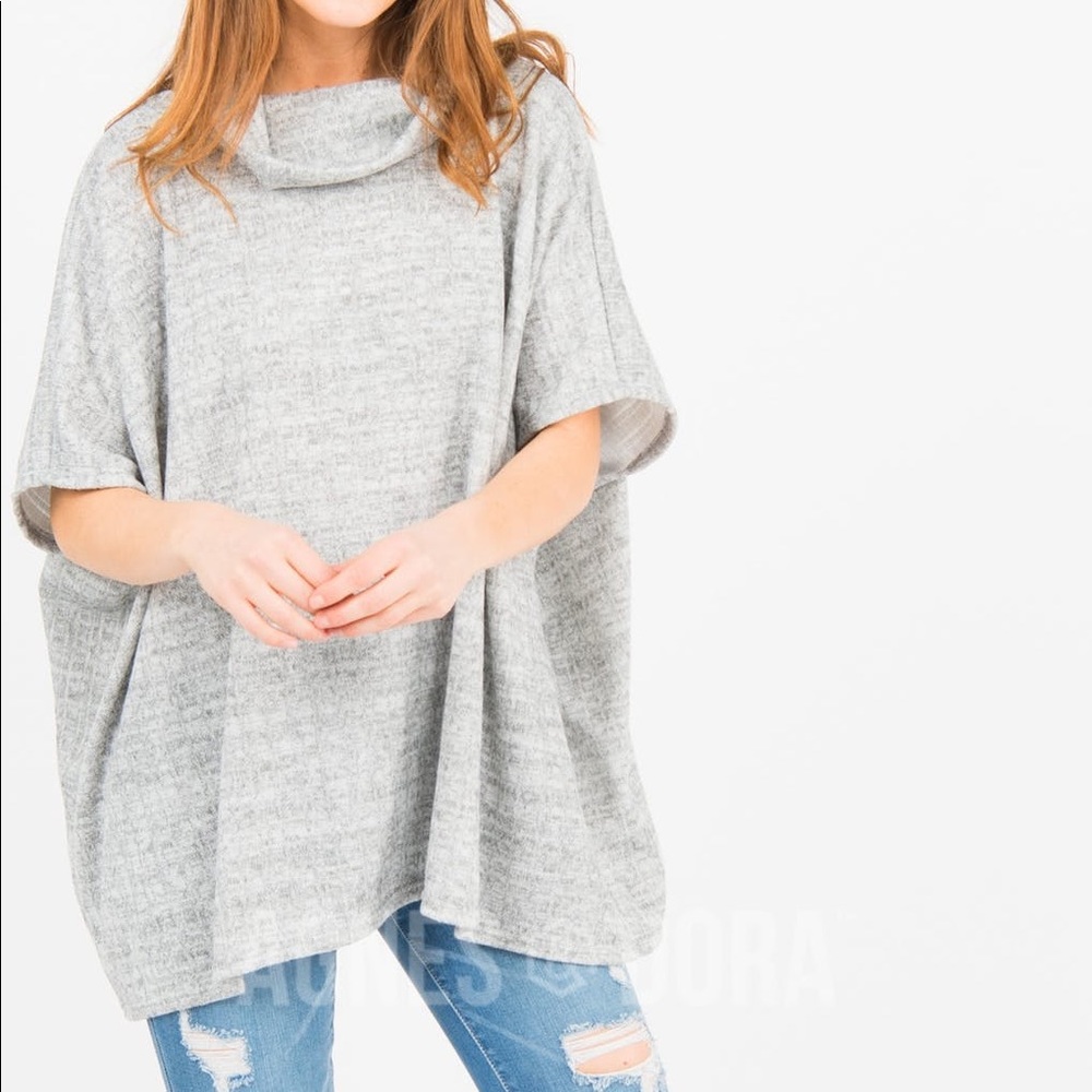 Agnes&Dora Turtle neck Poncho Heather Grey